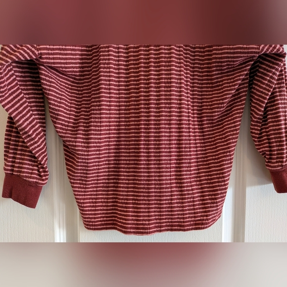 Anthropologie Hannah Pink Red Striped Knit Textured V-Neck Thermal Shirt Size S - Picture 12 of 15